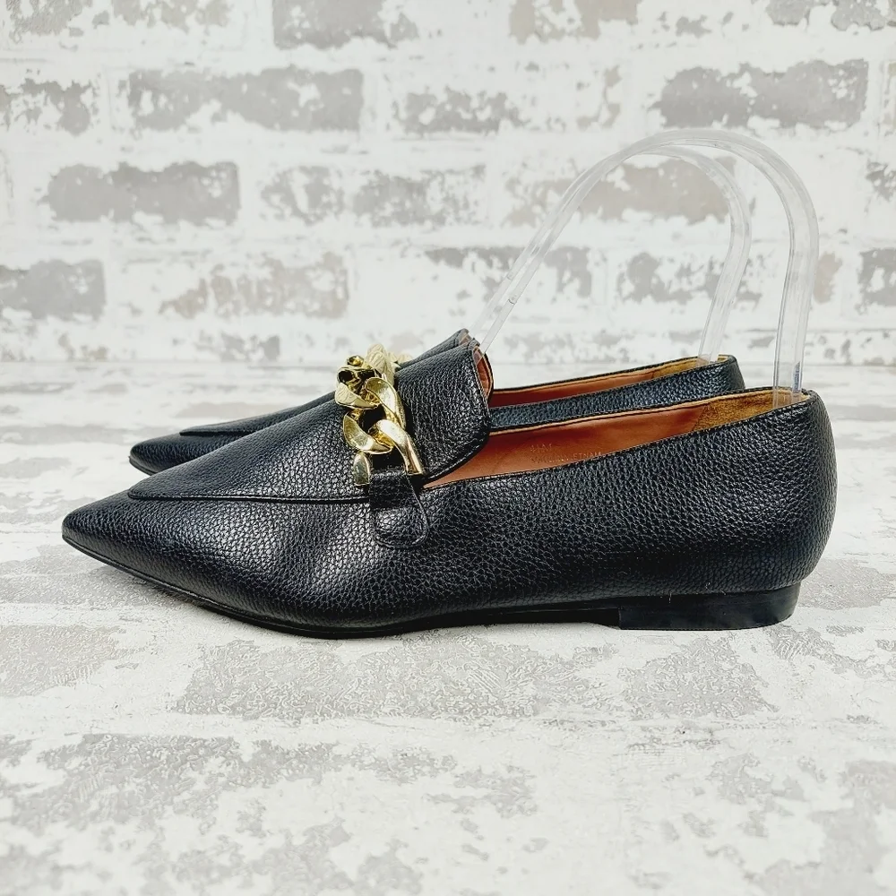 New Linea Paolo Mabel Black Faux Leather Pointed Toe Loafers W684